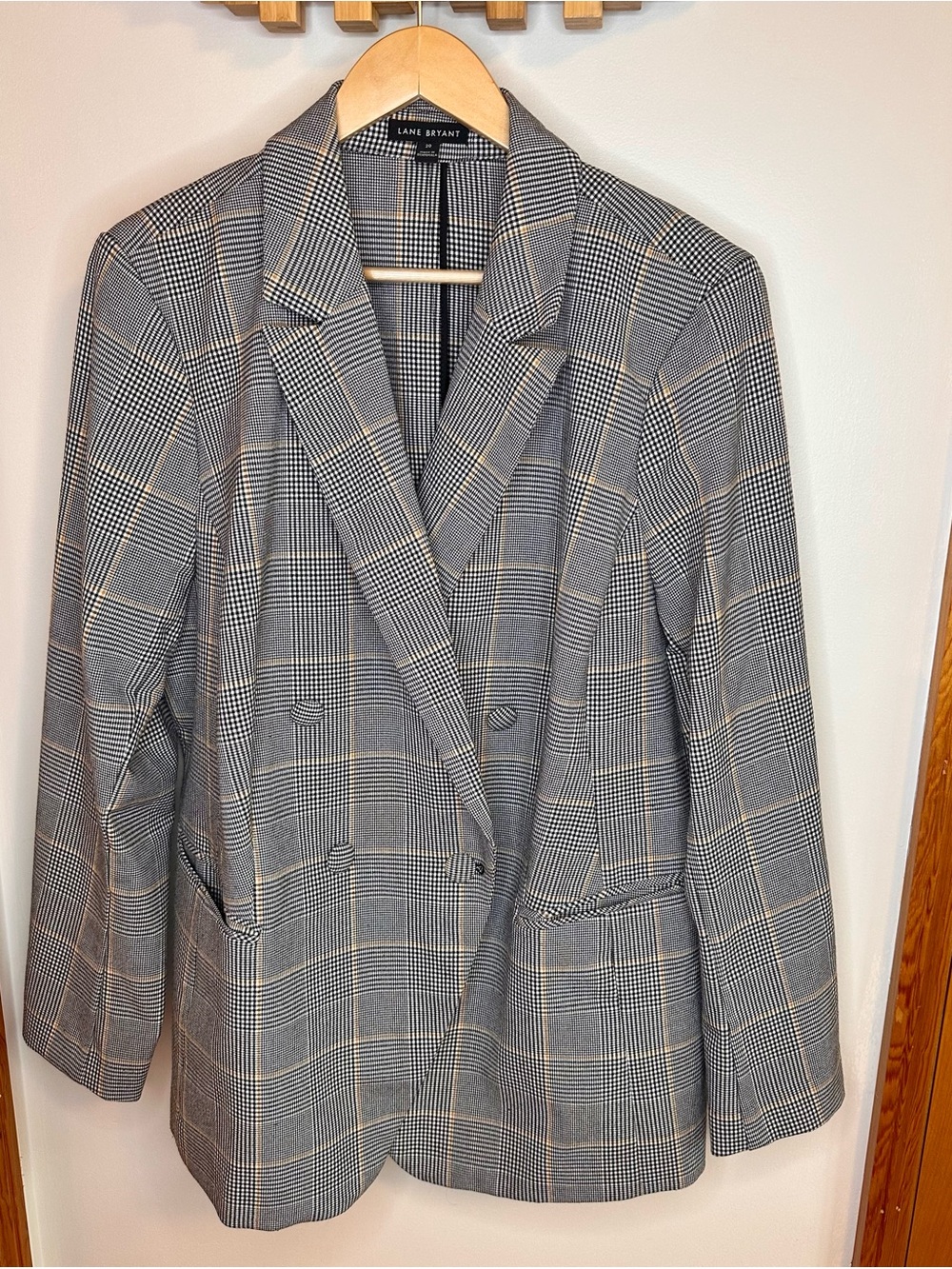 Lane Bryant Black & Gray Plaid Double-Breasted Blazer - Size 20
